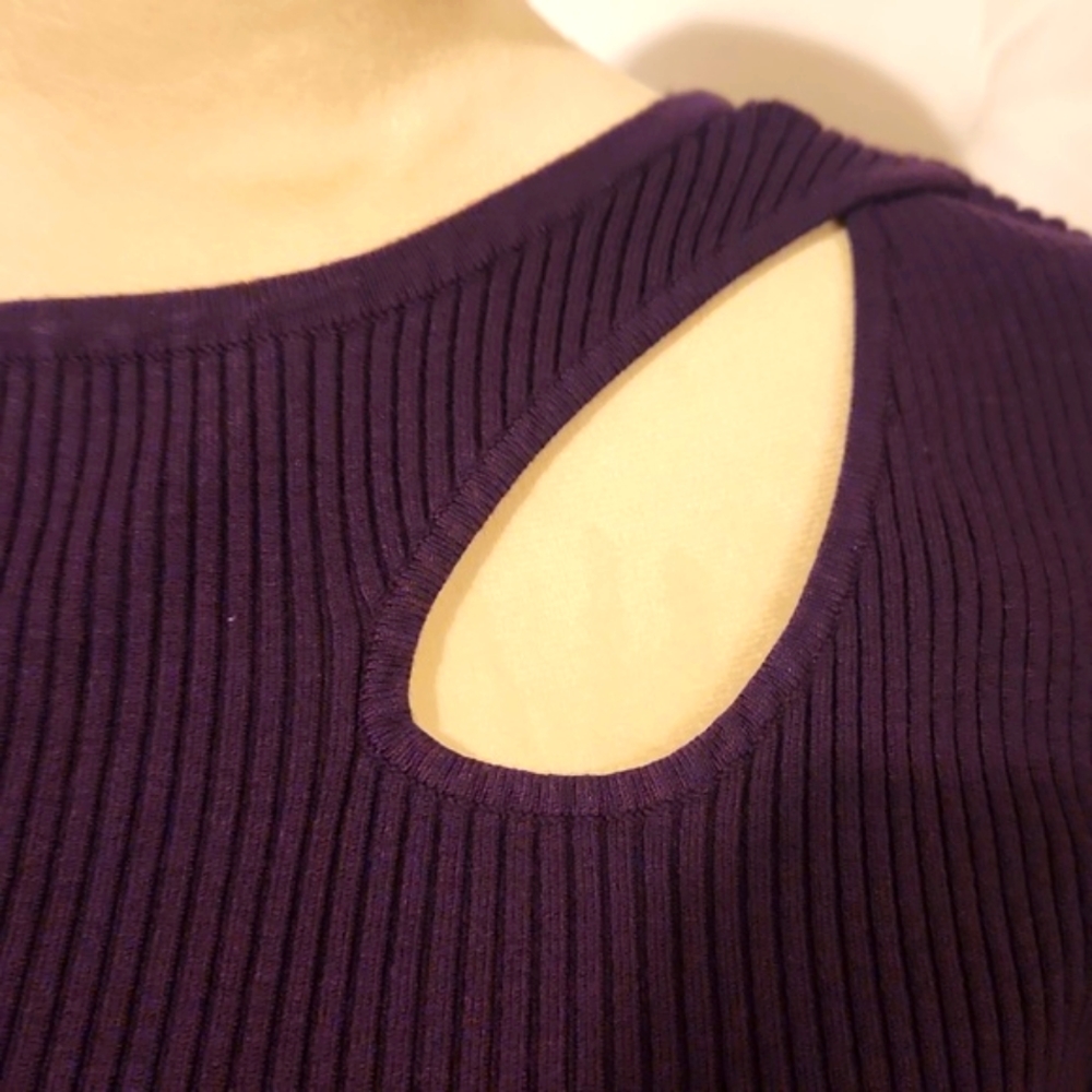 INC Purple Ribbed Keyhole Shirt - Picture 3 of 6